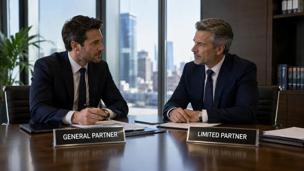 Two professionals seated at a boardroom table comparing partner roles in a Limited Liability Partnership In NZ